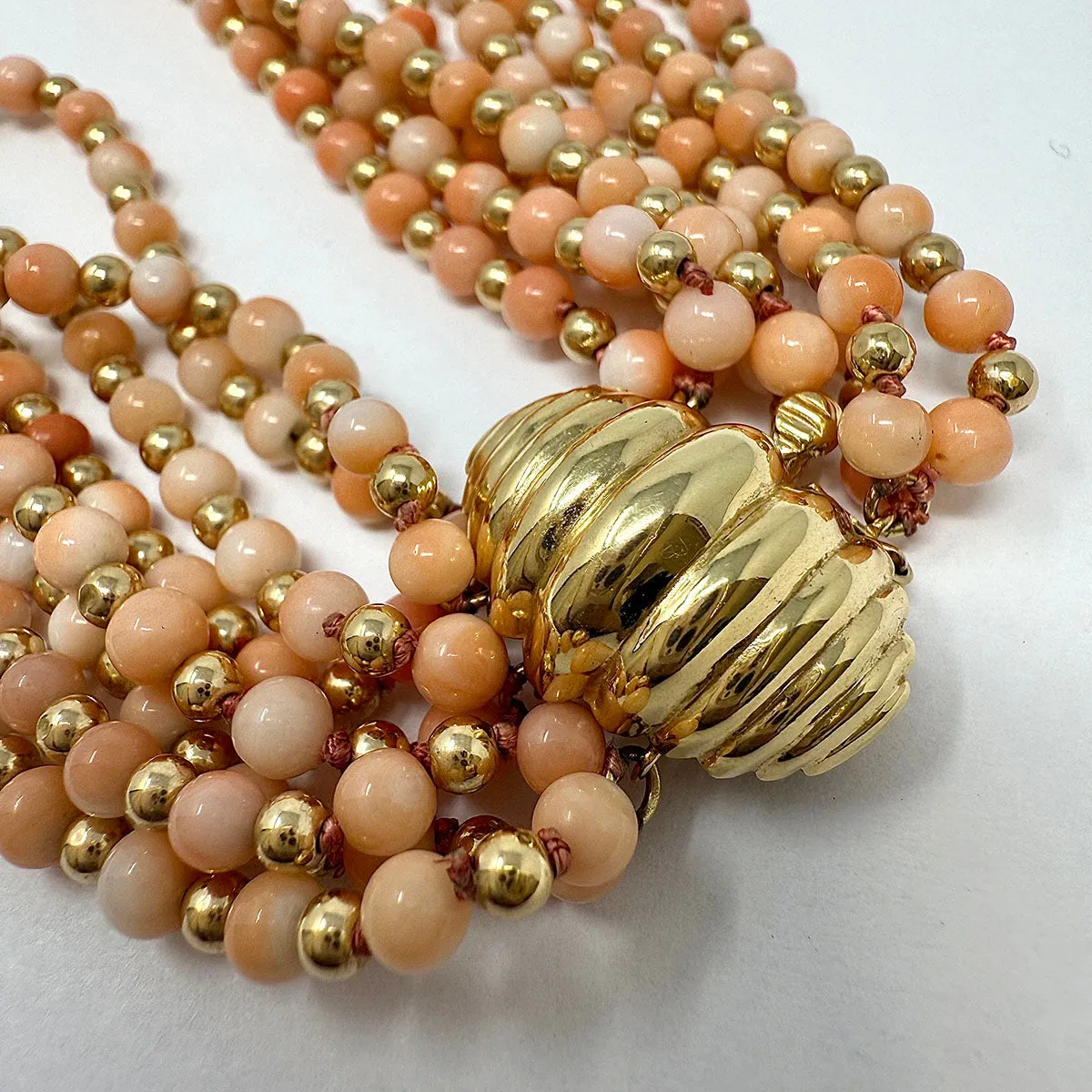 8 Strand Coral Bead Necklace with 14K Gold Clasp