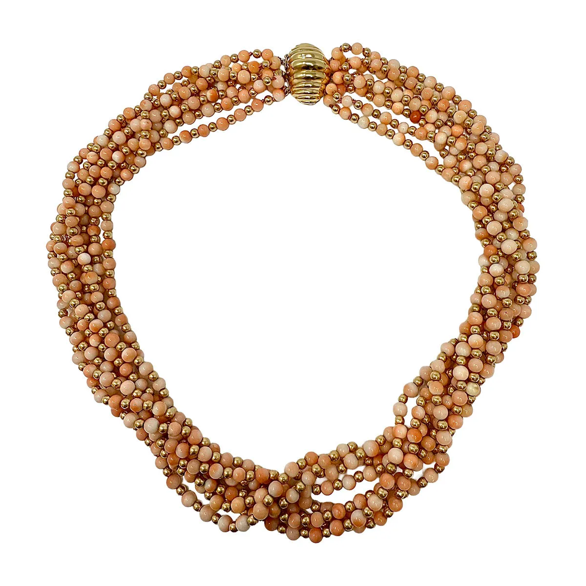 8 Strand Coral Bead Necklace with 14K Gold Clasp