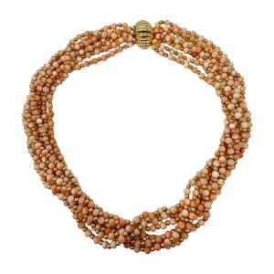 8 Strand Coral Bead Necklace with 14K Gold Clasp