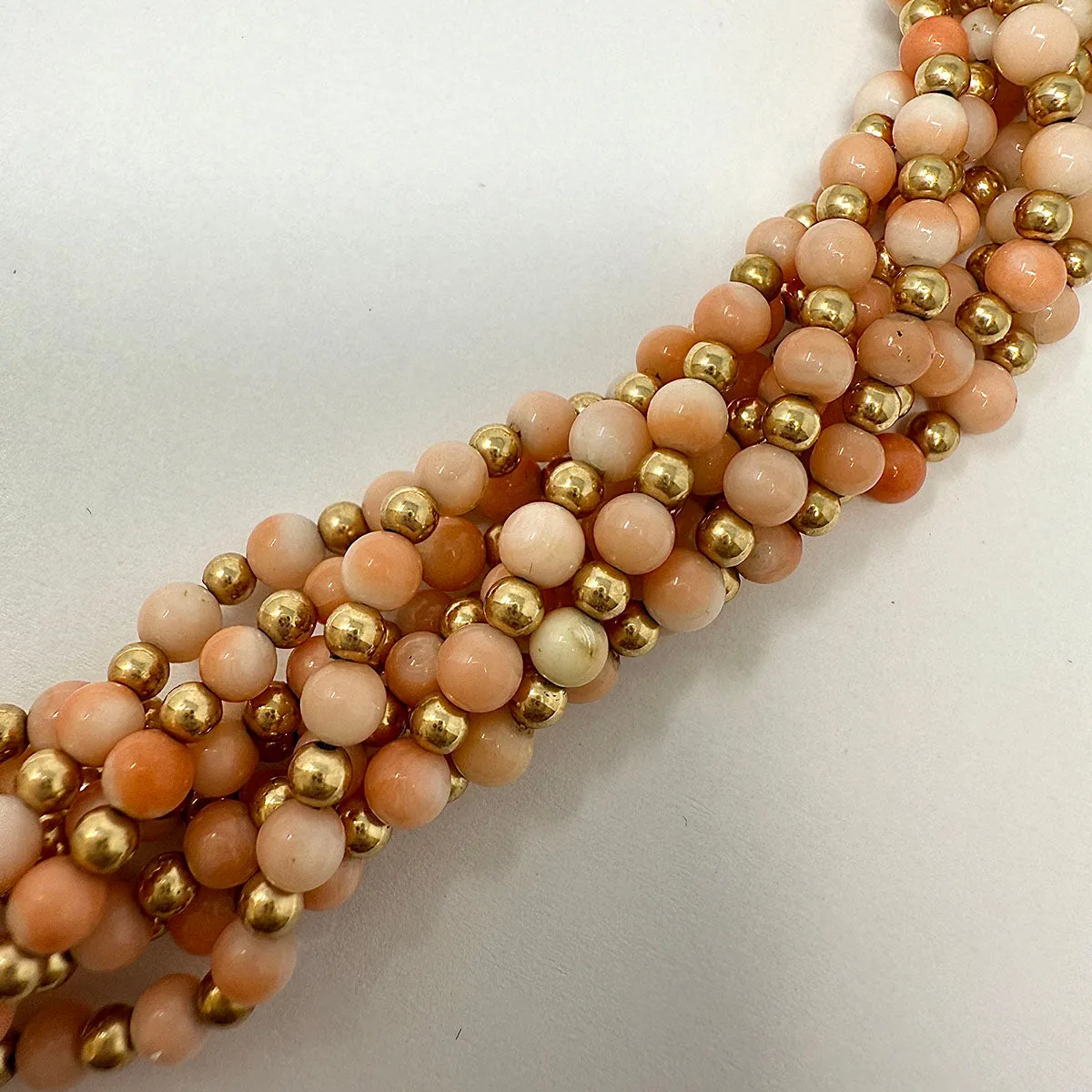 8 Strand Coral Bead Necklace with 14K Gold Clasp
