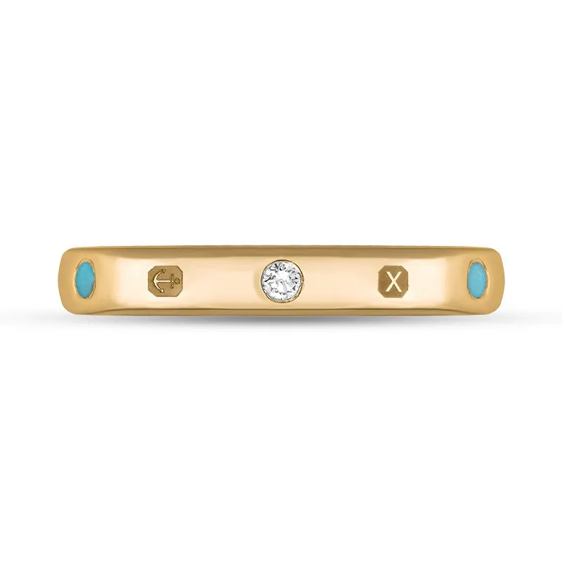 9ct Rose Gold Turquoise 0.09ct Diamond Queen's Jubilee Hallmark 6mm Ring D