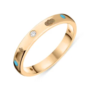 9ct Rose Gold Turquoise 0.09ct Diamond Queen's Jubilee Hallmark 6mm Ring D