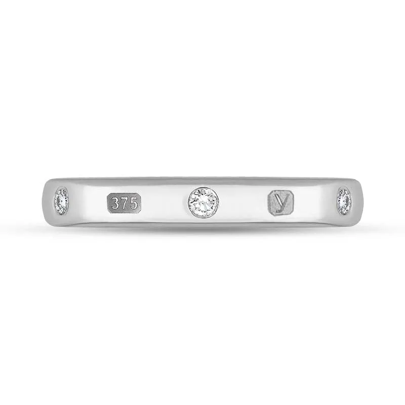 9ct White Gold 0.09ct Diamond King's Coronation Hallmark 3mm Ring D