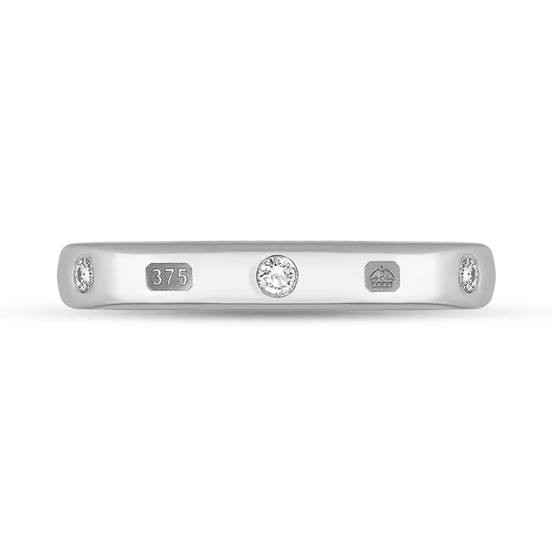 9ct White Gold 0.09ct Diamond King's Coronation Hallmark 3mm Ring D