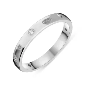 9ct White Gold 0.09ct Diamond King's Coronation Hallmark 3mm Ring D