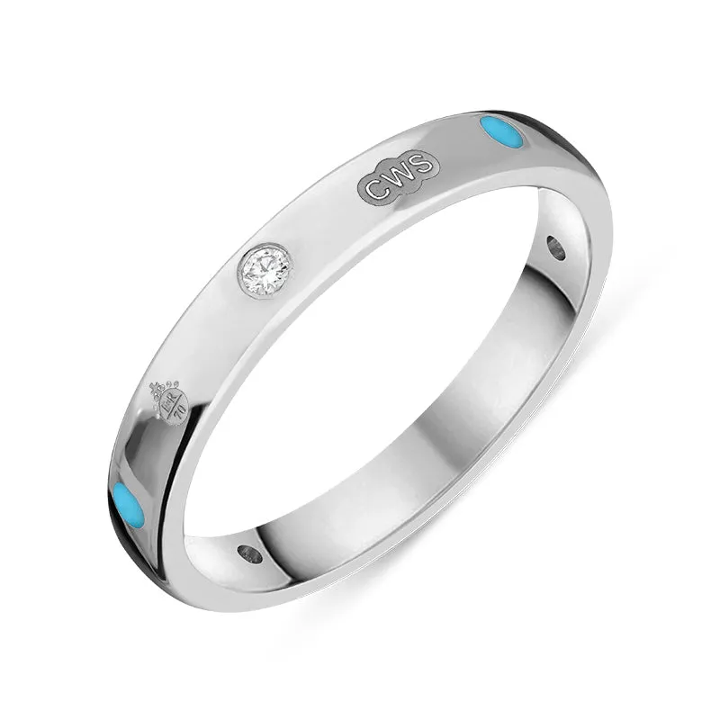 9ct White Gold Turquoise 0.09ct Diamond Queen's Jubilee Hallmark 6mm Ring D
