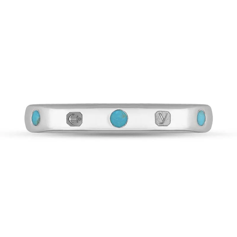 9ct White Gold Turquoise King's Coronation Hallmark 3mm Ring D