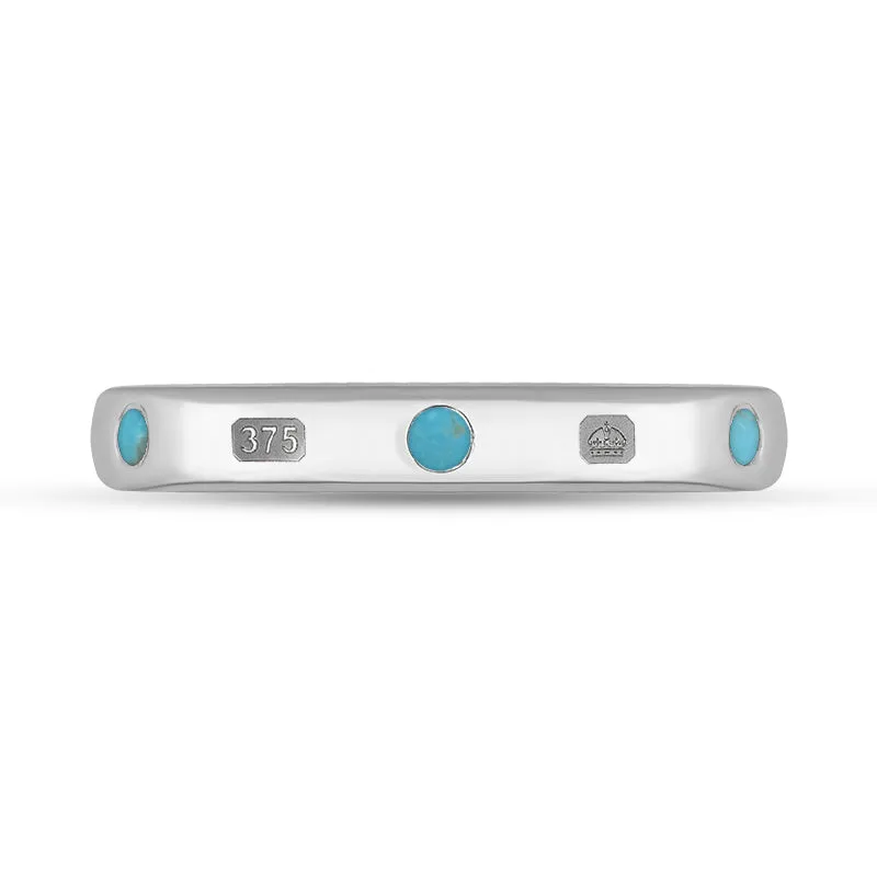 9ct White Gold Turquoise King's Coronation Hallmark 3mm Ring D