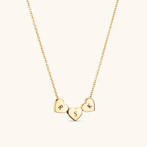 Amo Heart Triple Bead Necklace in Gold