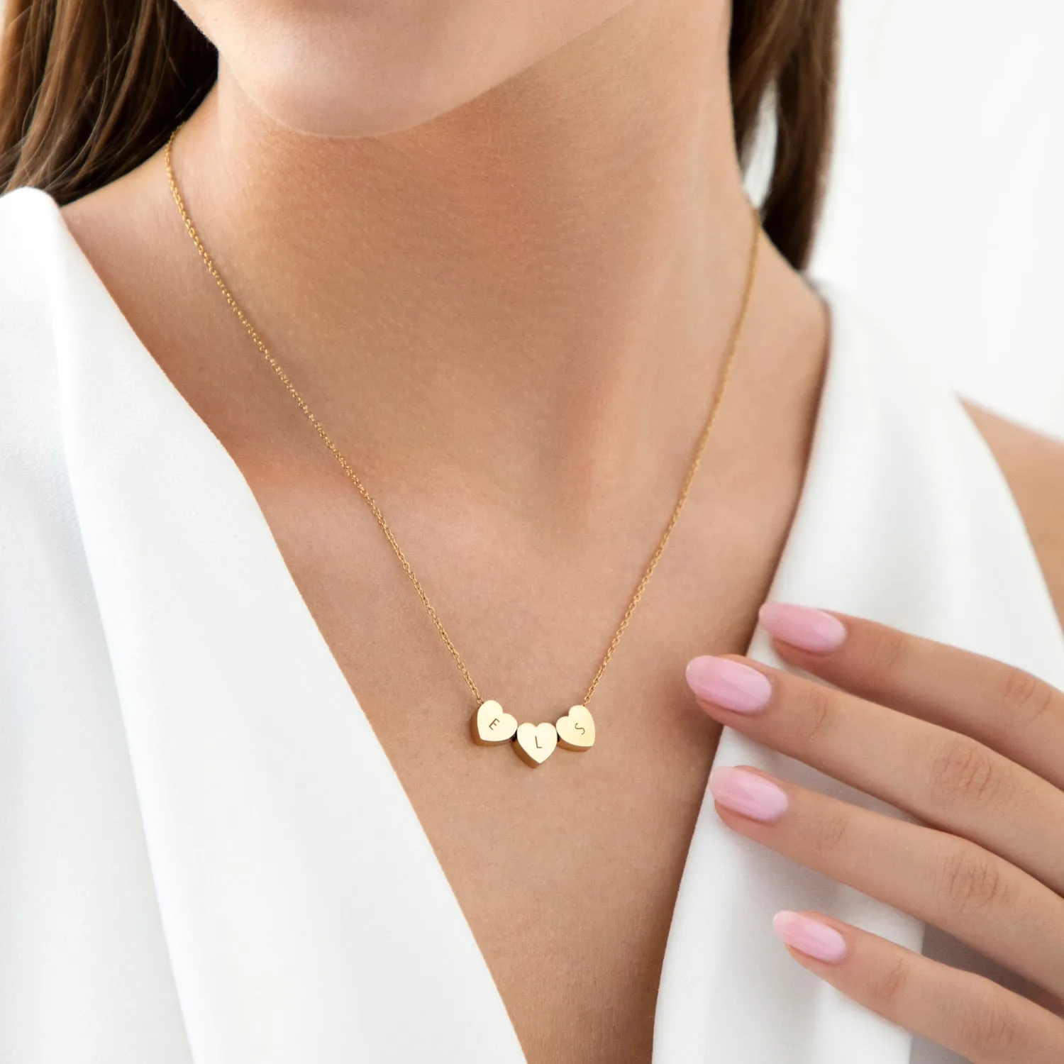 Amo Heart Triple Bead Necklace in Gold