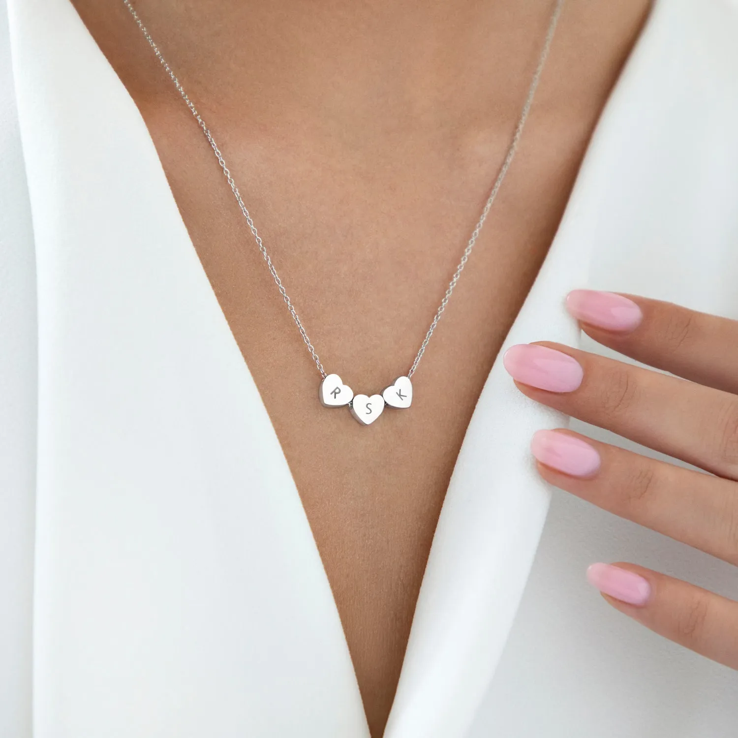 Amo Heart Triple Bead Necklace in Silver