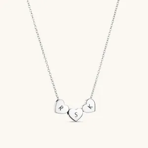 Amo Heart Triple Bead Necklace in Silver