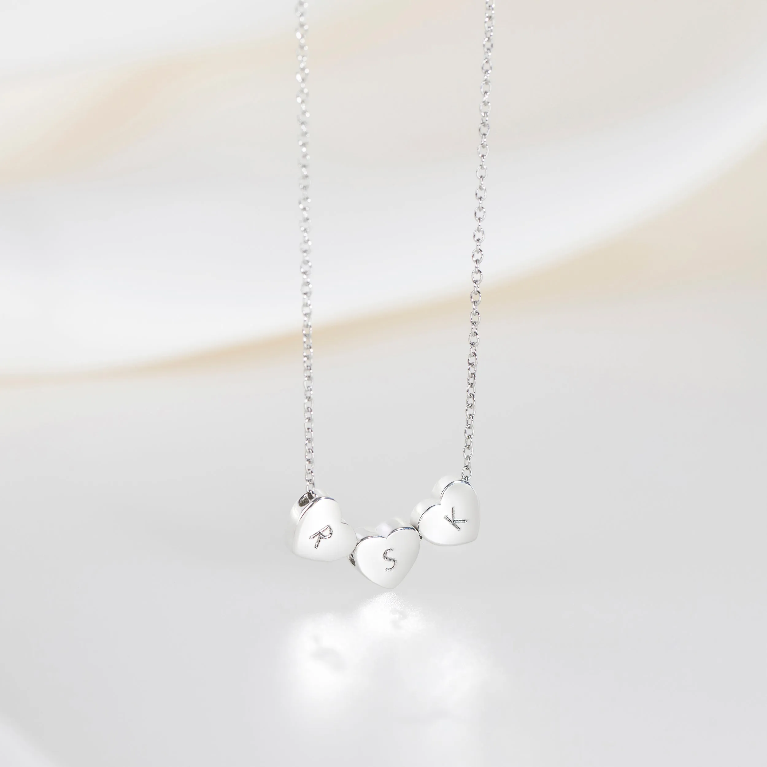 Amo Heart Triple Bead Necklace in Silver