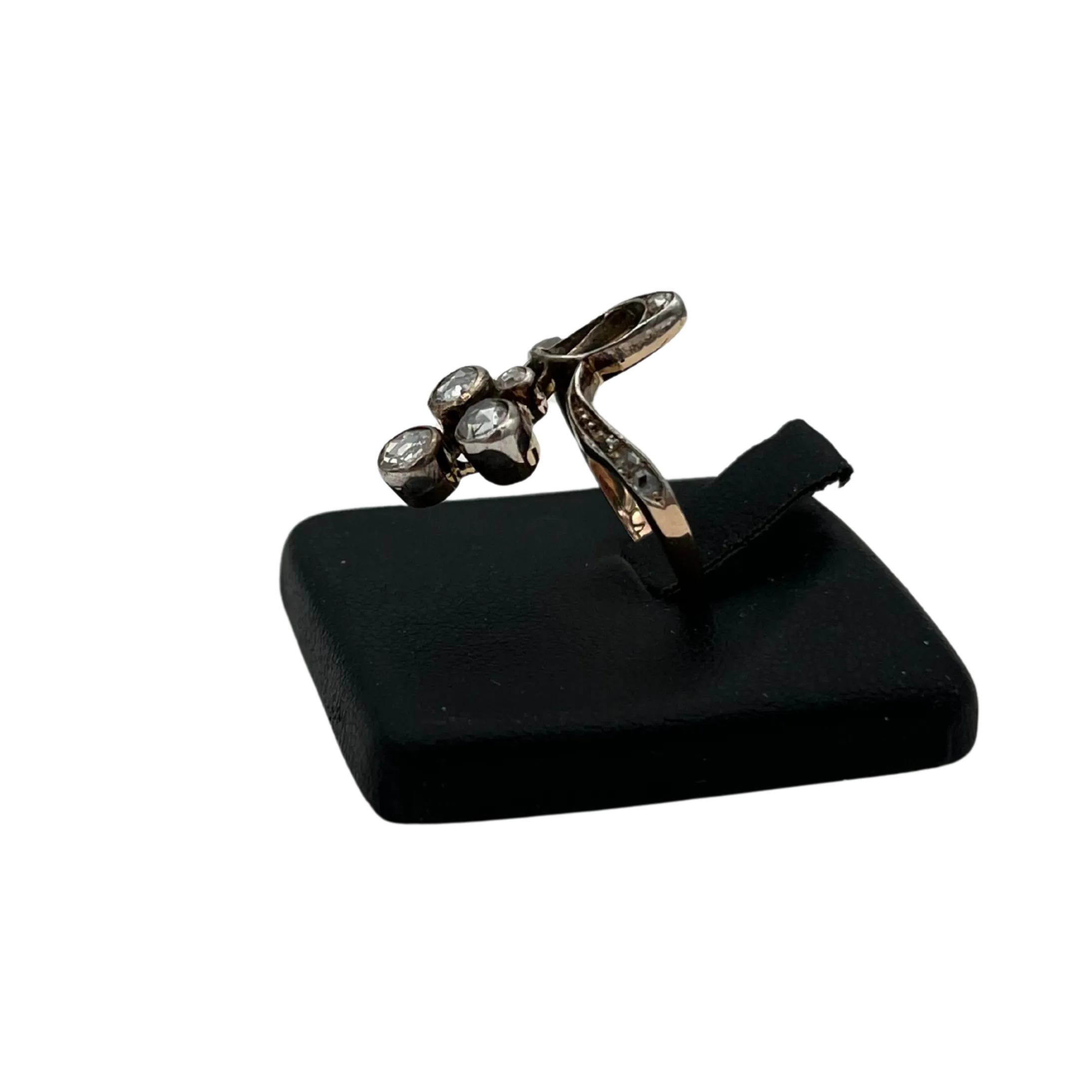 Antique rose cut diamond in 14k rose gold and silver
