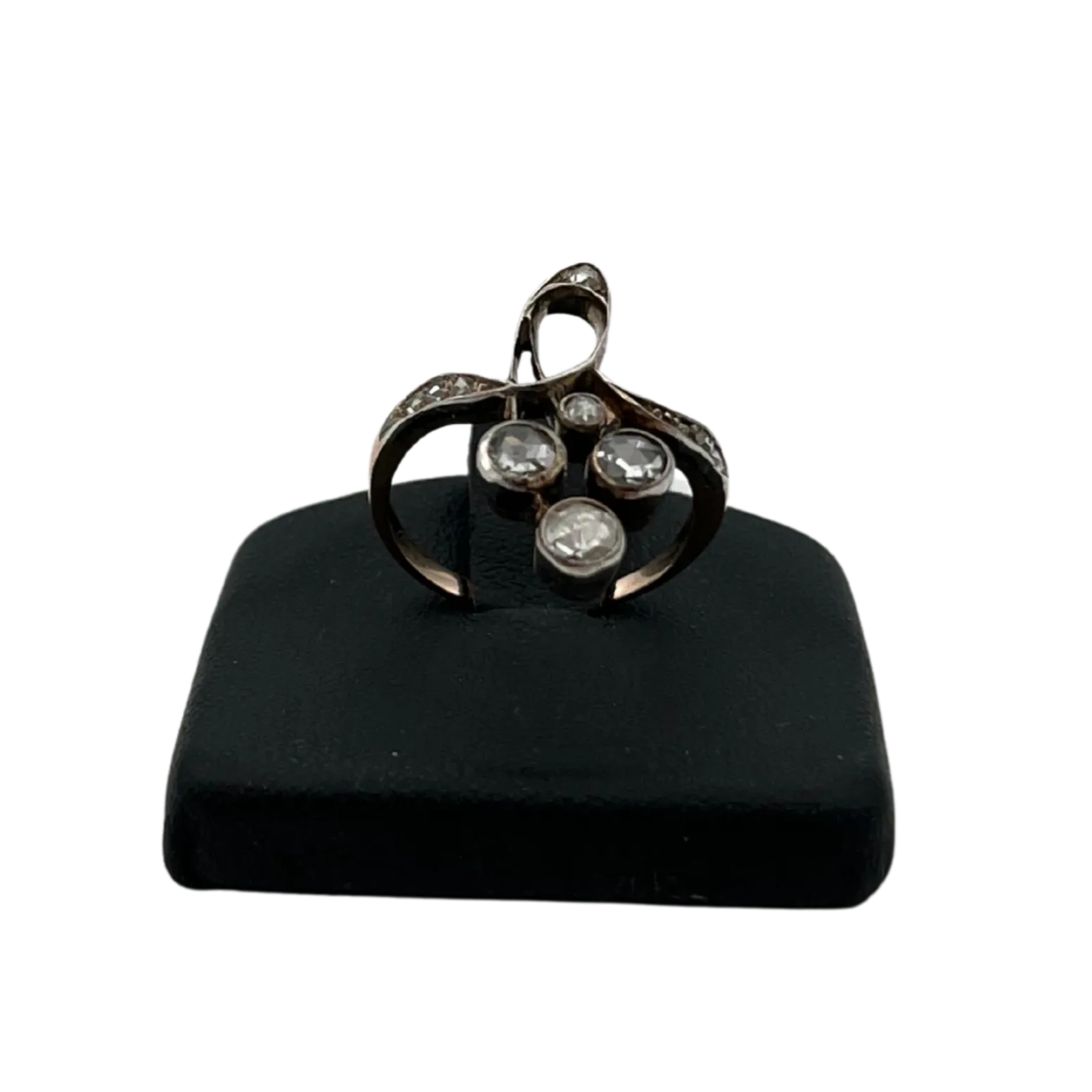 Antique rose cut diamond in 14k rose gold and silver