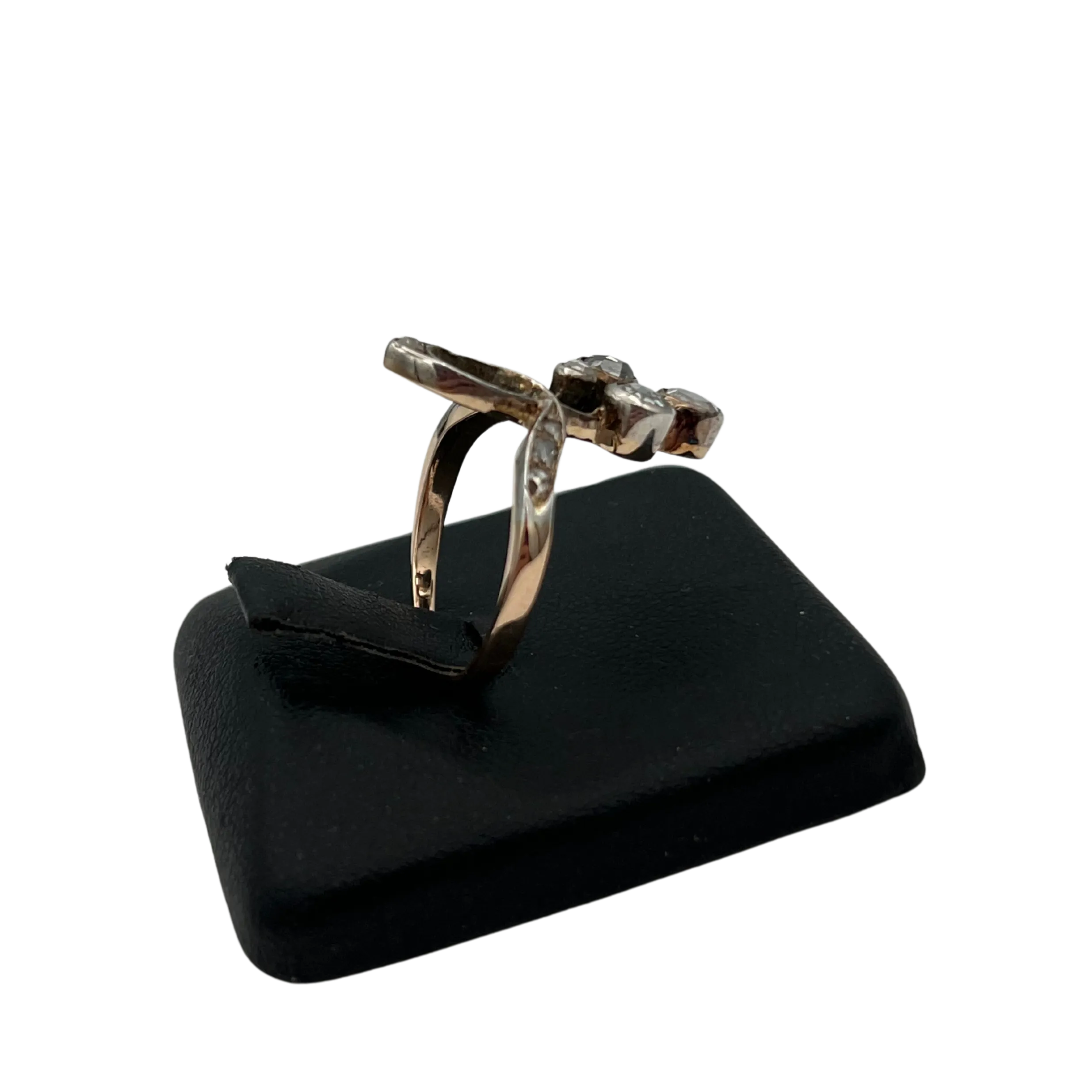 Antique rose cut diamond in 14k rose gold and silver