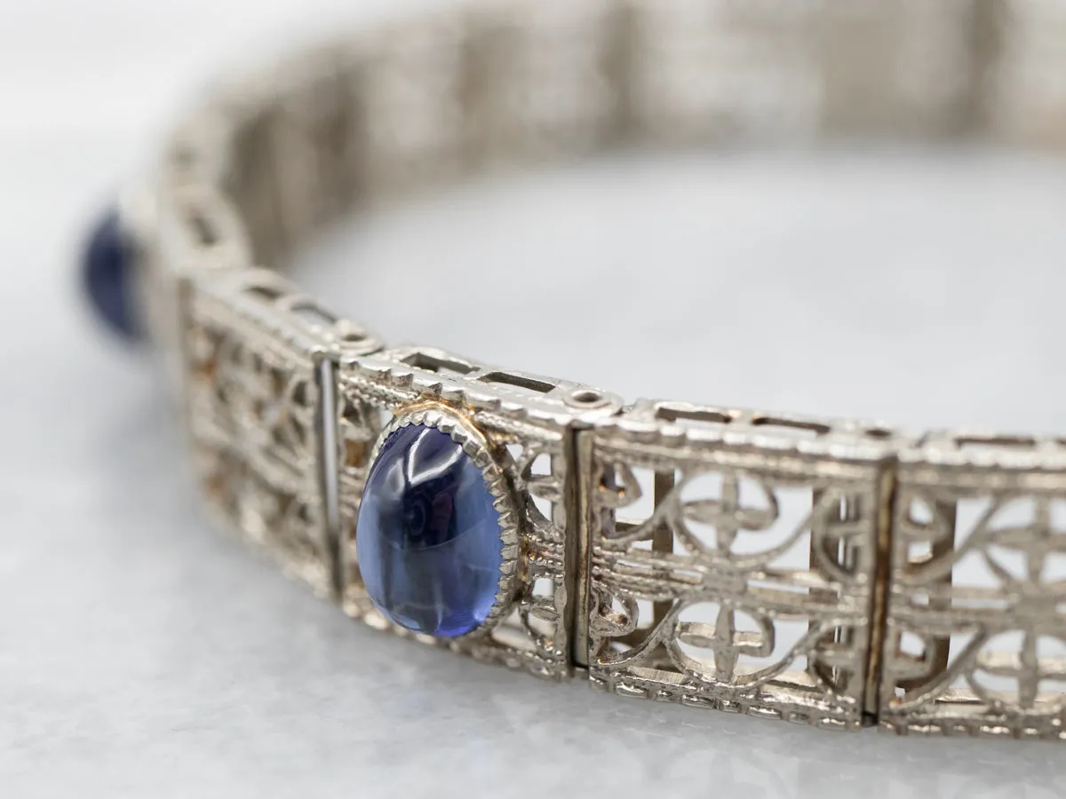 Art Deco Synthetic Sapphire Cabochon Link Bracelet