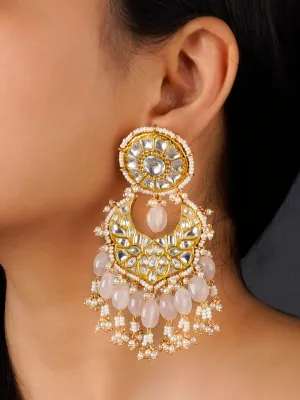 Baby Pink Color Gold Plated Thappa Jadau Kundan Earrings - TJ-E9