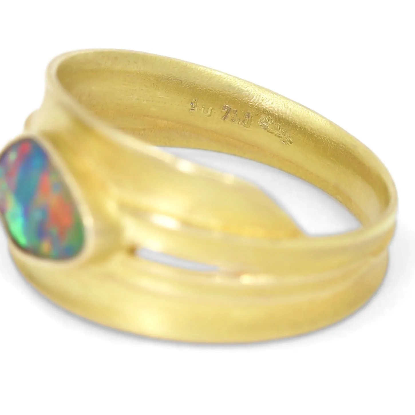 Barbara Heinrich One of a Kind Electric Red Opal Gold Blade of Grass Ring