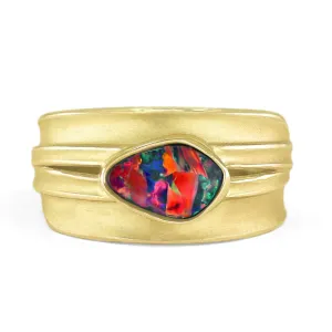 Barbara Heinrich One of a Kind Electric Red Opal Gold Blade of Grass Ring