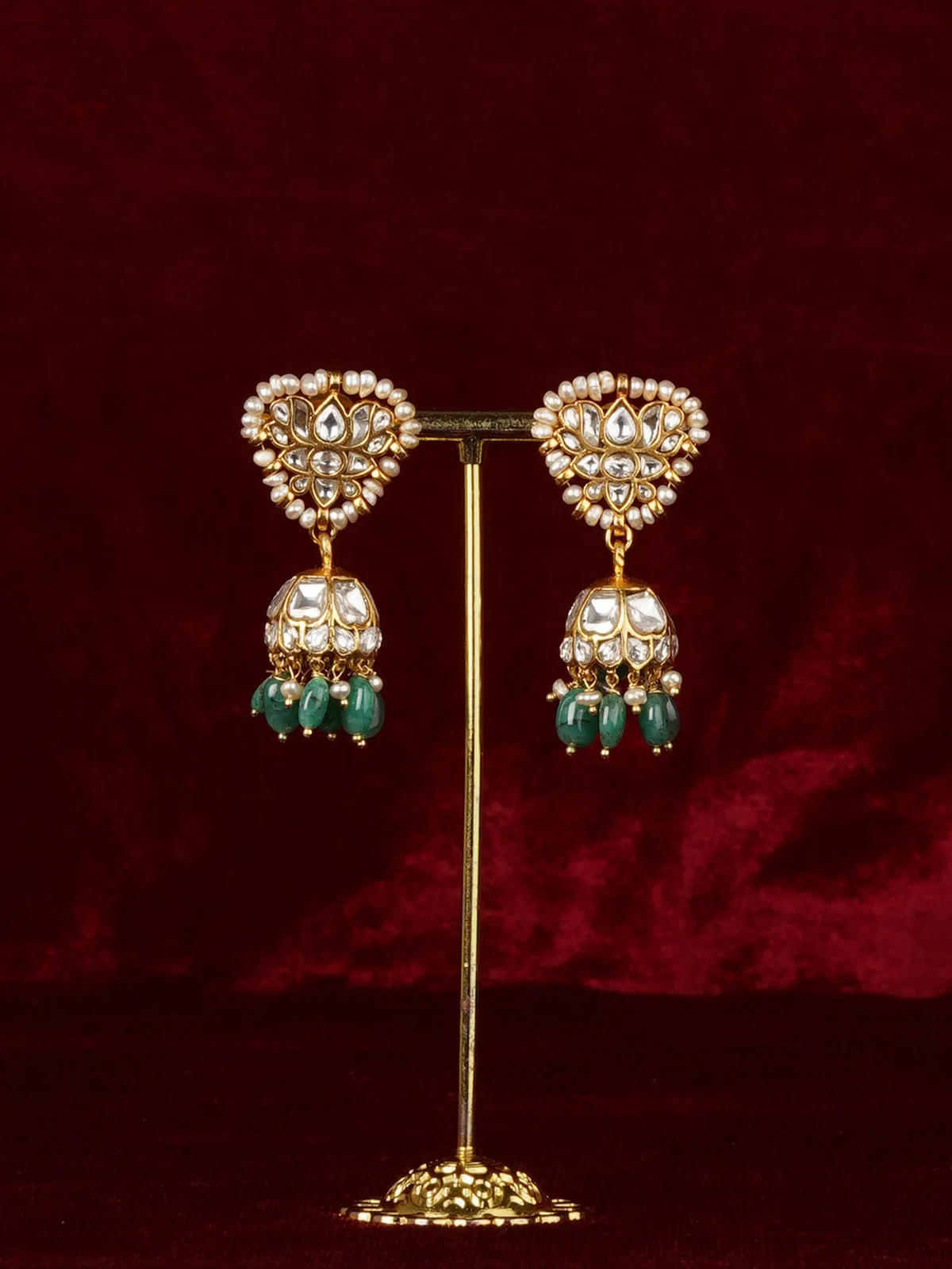 Basra Edit - Real Pearls Green Color Gold Plated Mishr Earrings - MR-E310W