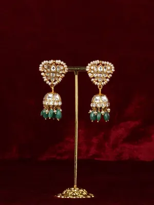 Basra Edit - Real Pearls Green Color Gold Plated Mishr Earrings - MR-E310W