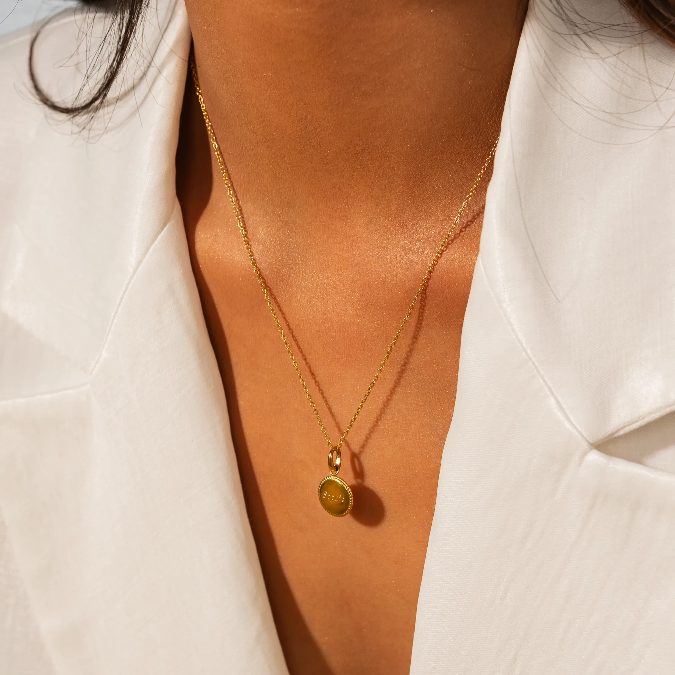 Beaded Circle Pendant Necklace in Gold