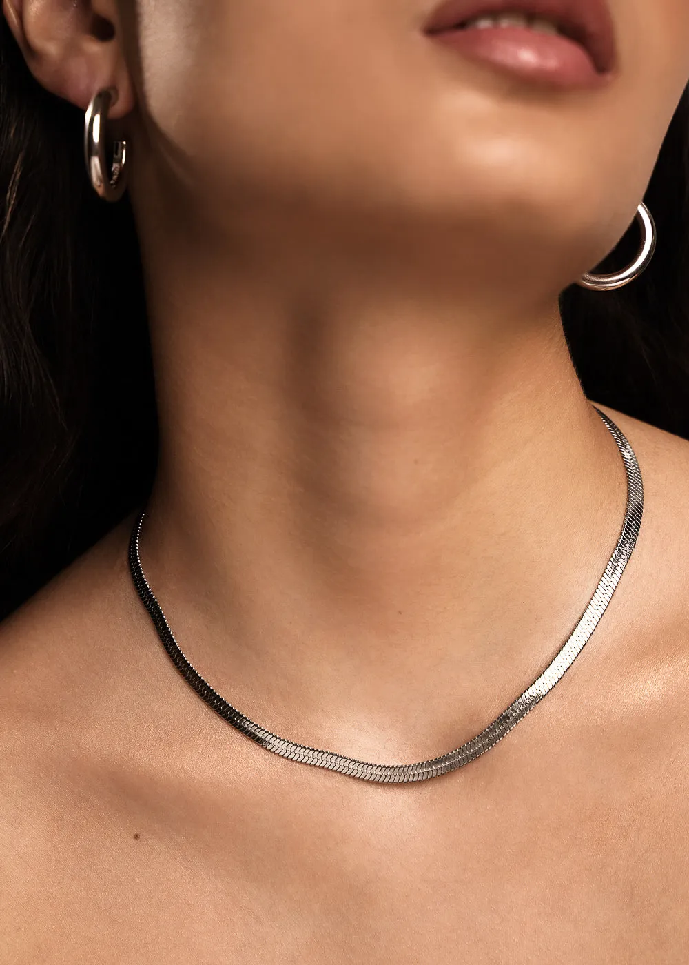Bold Herringbone Necklace Silver
