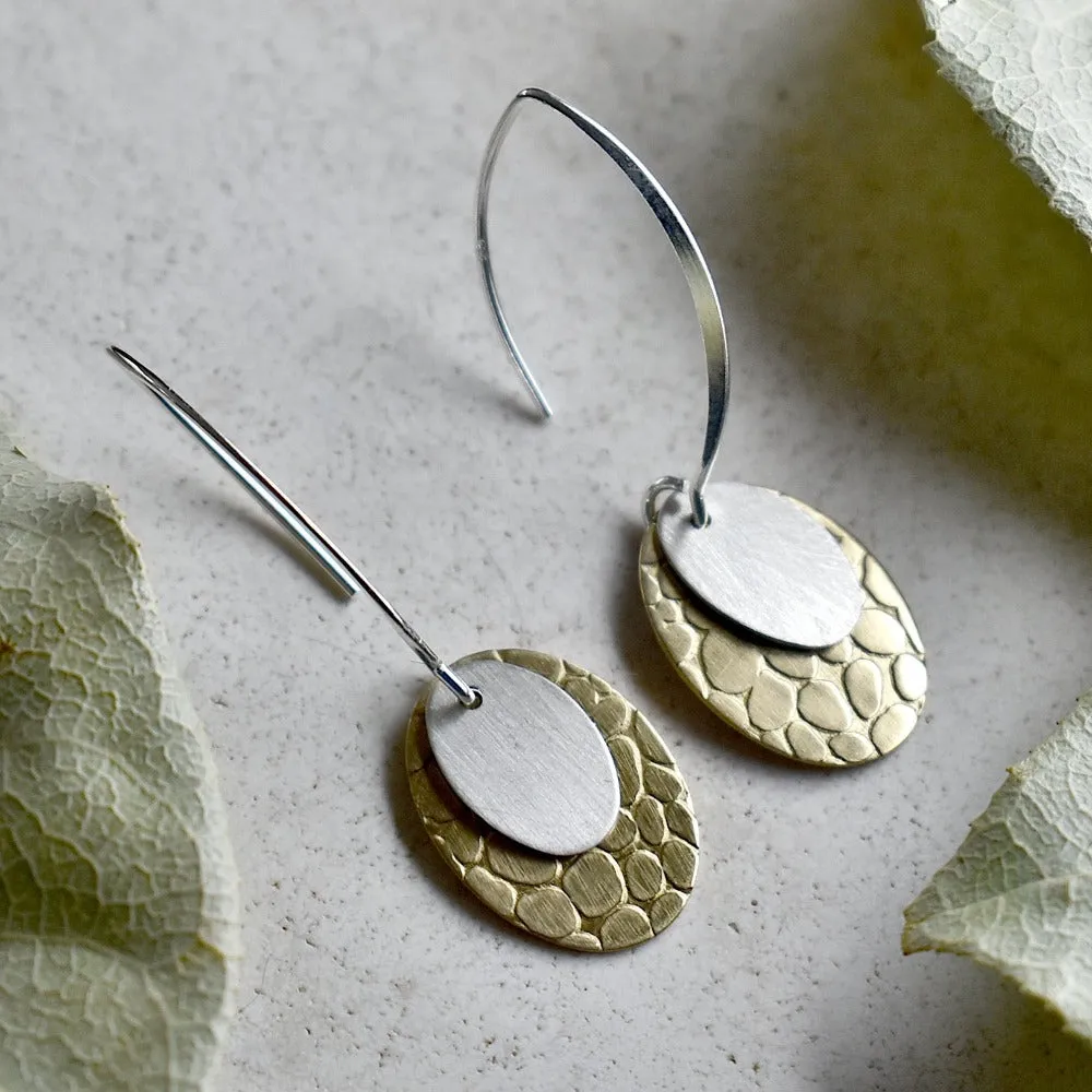 Brass & Silver Long Double Drop Earrings