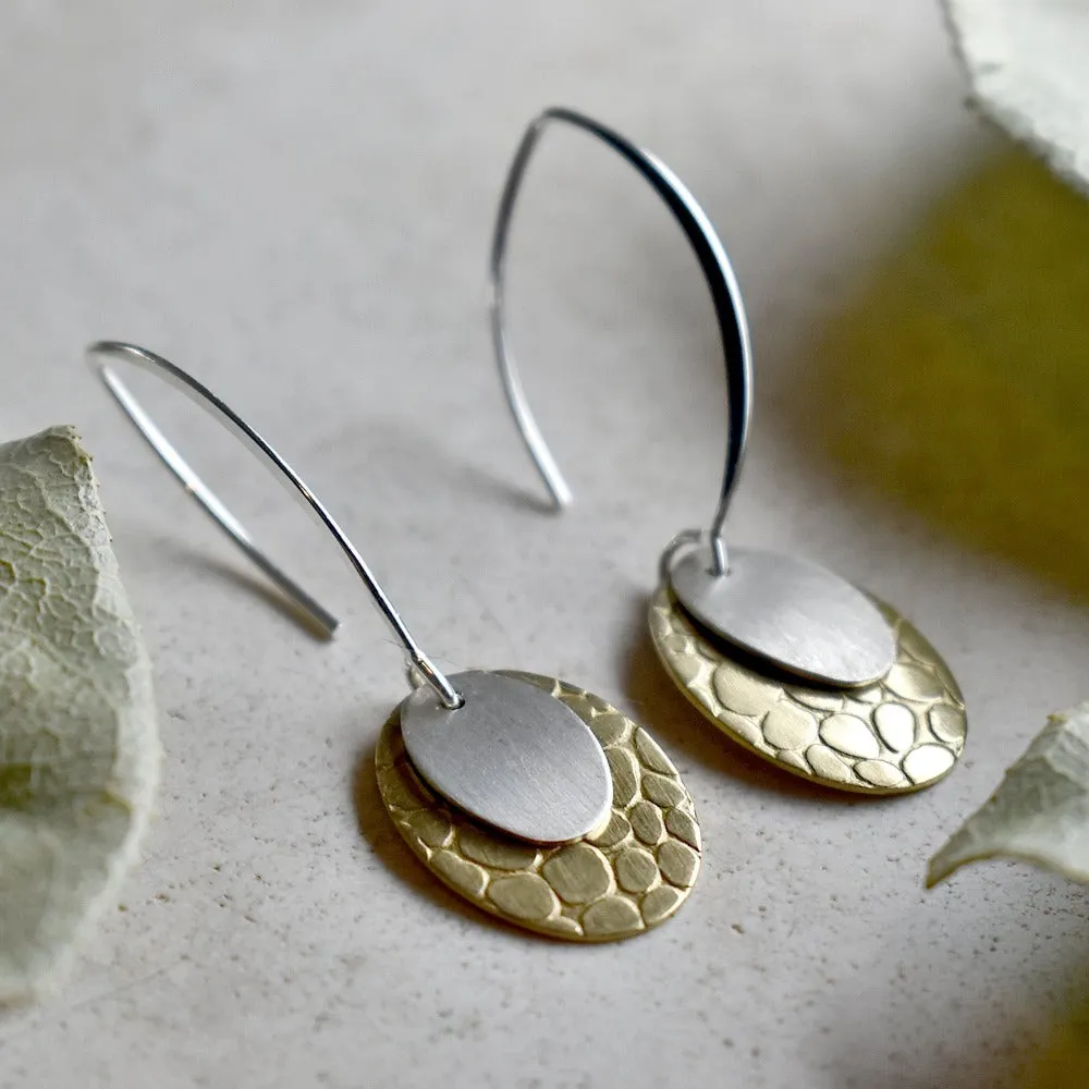 Brass & Silver Long Double Drop Earrings