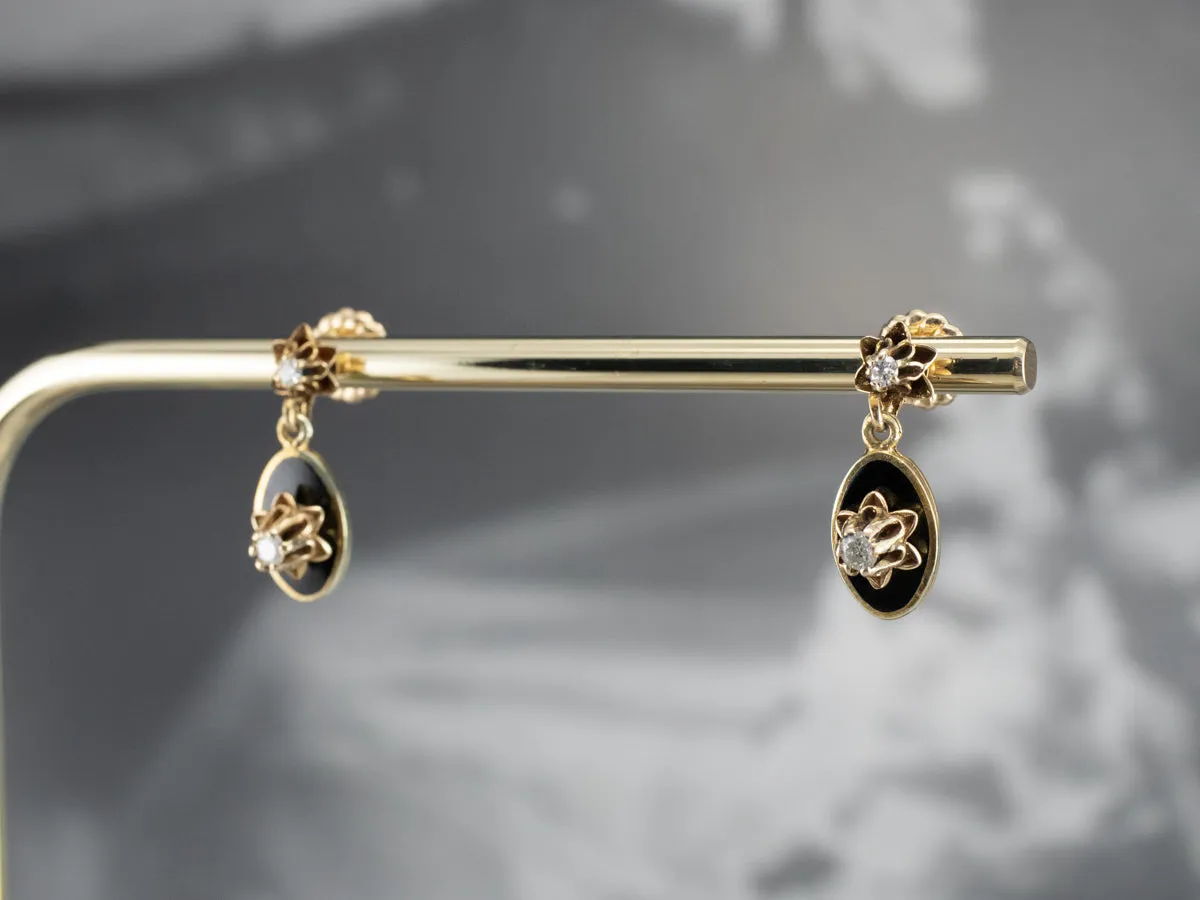Buttercup Diamond Black Enamel Drop Earrings