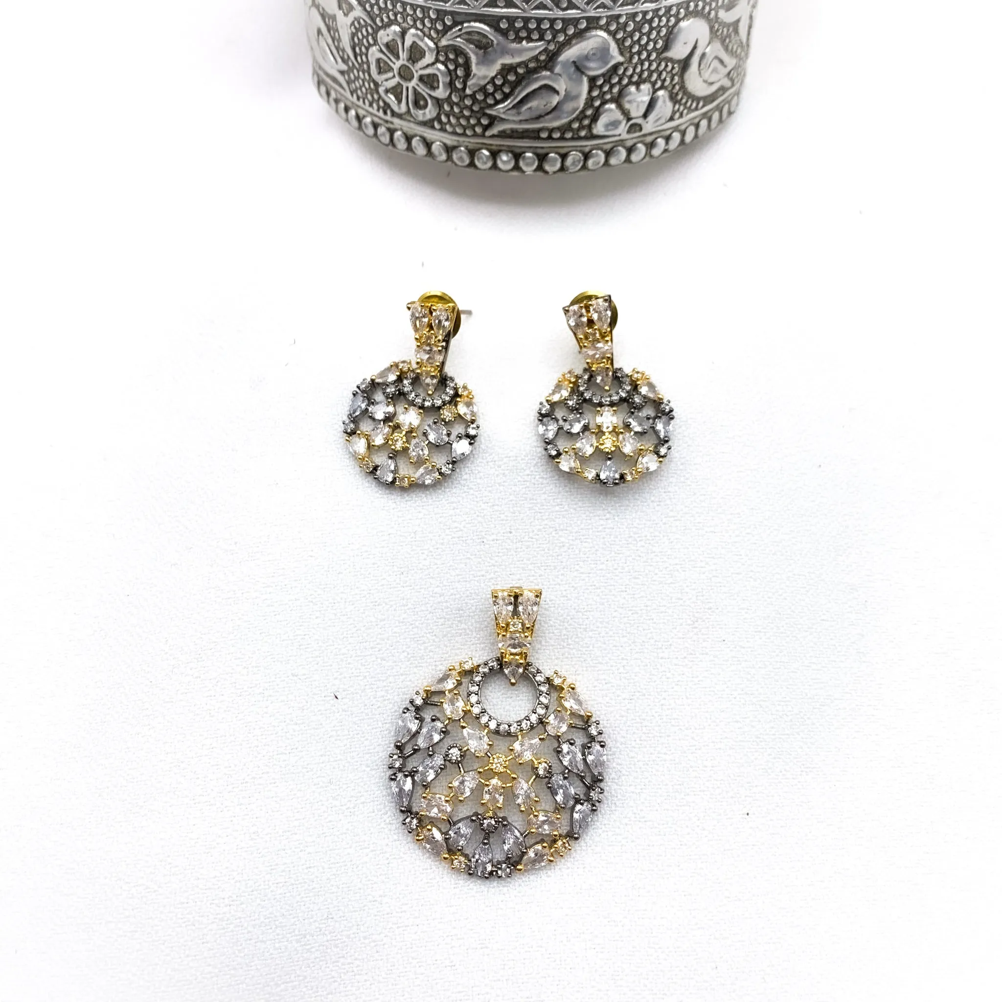 Captivating Victorian Style Zircon (CZ) stone Pendant Set in Dual tone