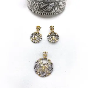 Captivating Victorian Style Zircon (CZ) stone Pendant Set in Dual tone