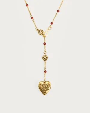 Carnelian Veil Lariat Necklace in Gold