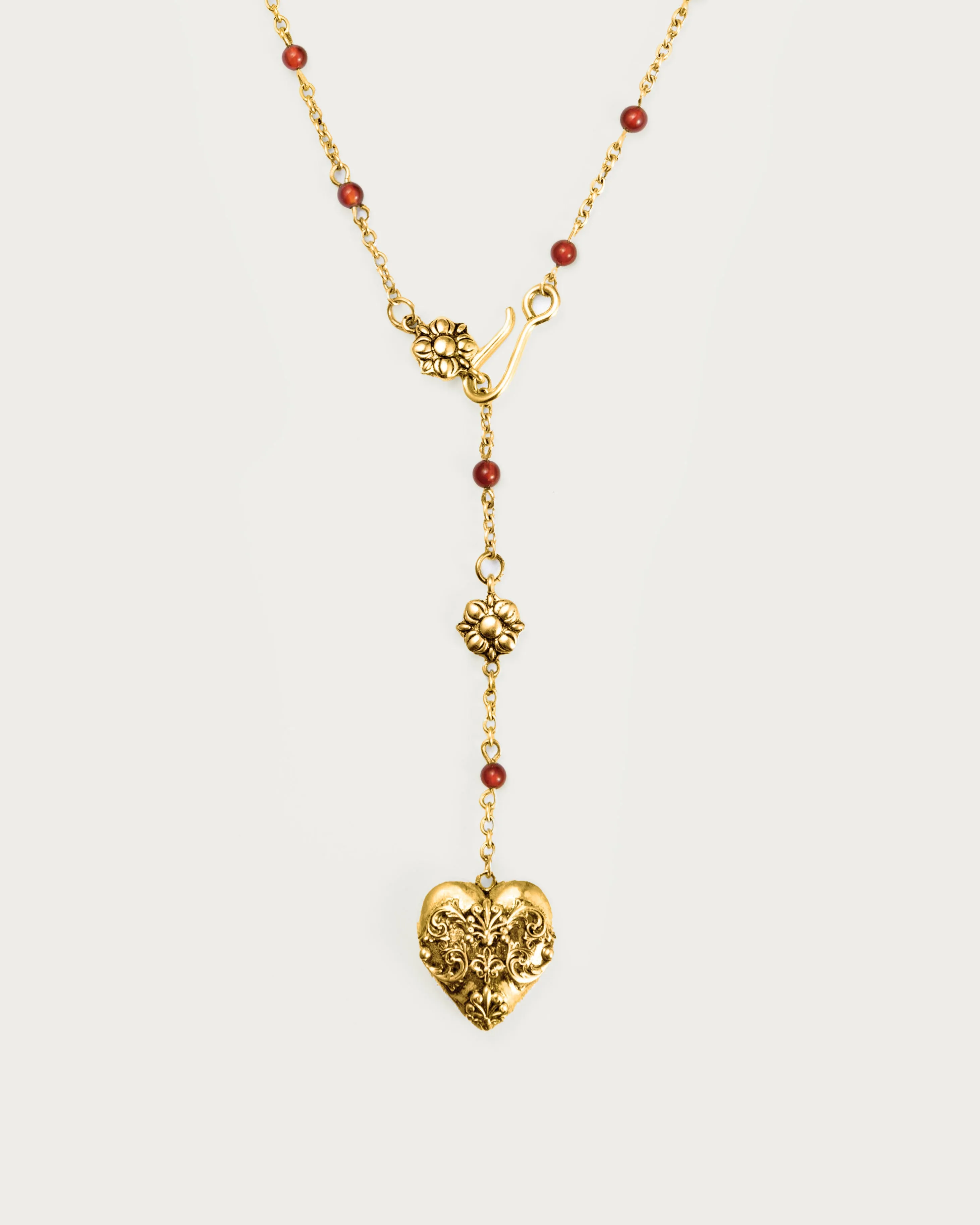 Carnelian Veil Lariat Necklace in Gold