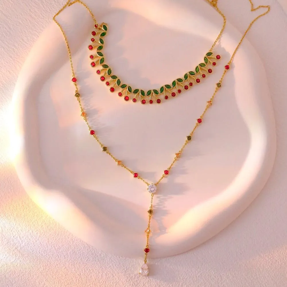 Cascade Cherry CZ Dimond Choker Cherry Bombshell Jewelry Set Colletion