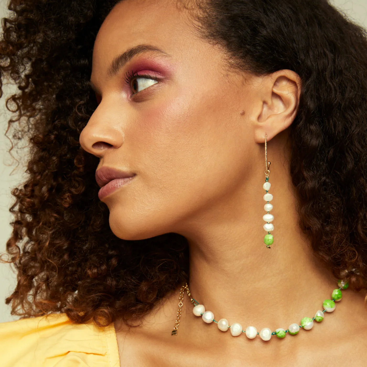 Choker Bah??a Green 18K Gold Plated Necklace w. Pearls