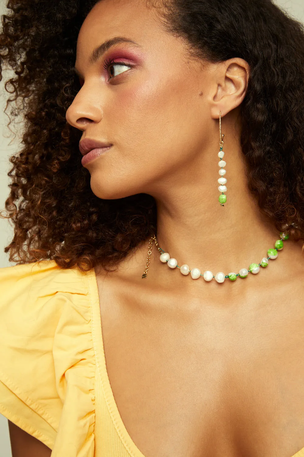 Choker Bah??a Green 18K Gold Plated Necklace w. Pearls