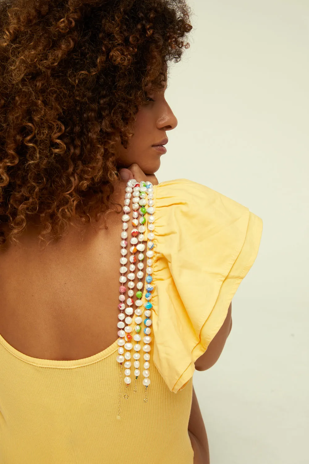 Choker Bah??a Green 18K Gold Plated Necklace w. Pearls