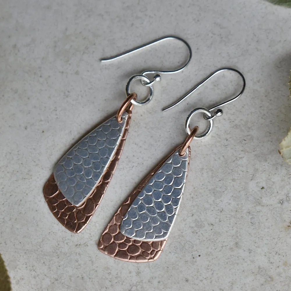 'Cobblestone' Silver & Copper Double Drop Earrings