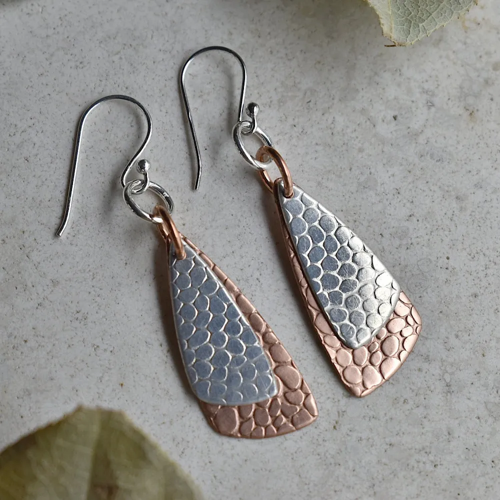 'Cobblestone' Silver & Copper Double Drop Earrings