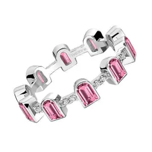Concidence Ring, 18k White Gold with DAVIDOR Arch Cut Pink Tourmalines and Brilliant Diamonds