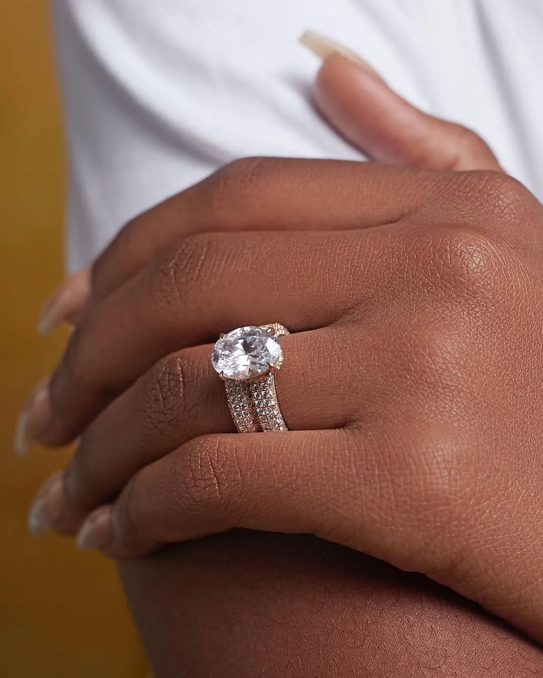 Crystal Oval Cut Moissanite Bride Set in 18K Gold