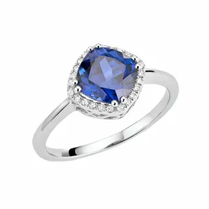 Cushion Sapphire Diamond Halo Ring