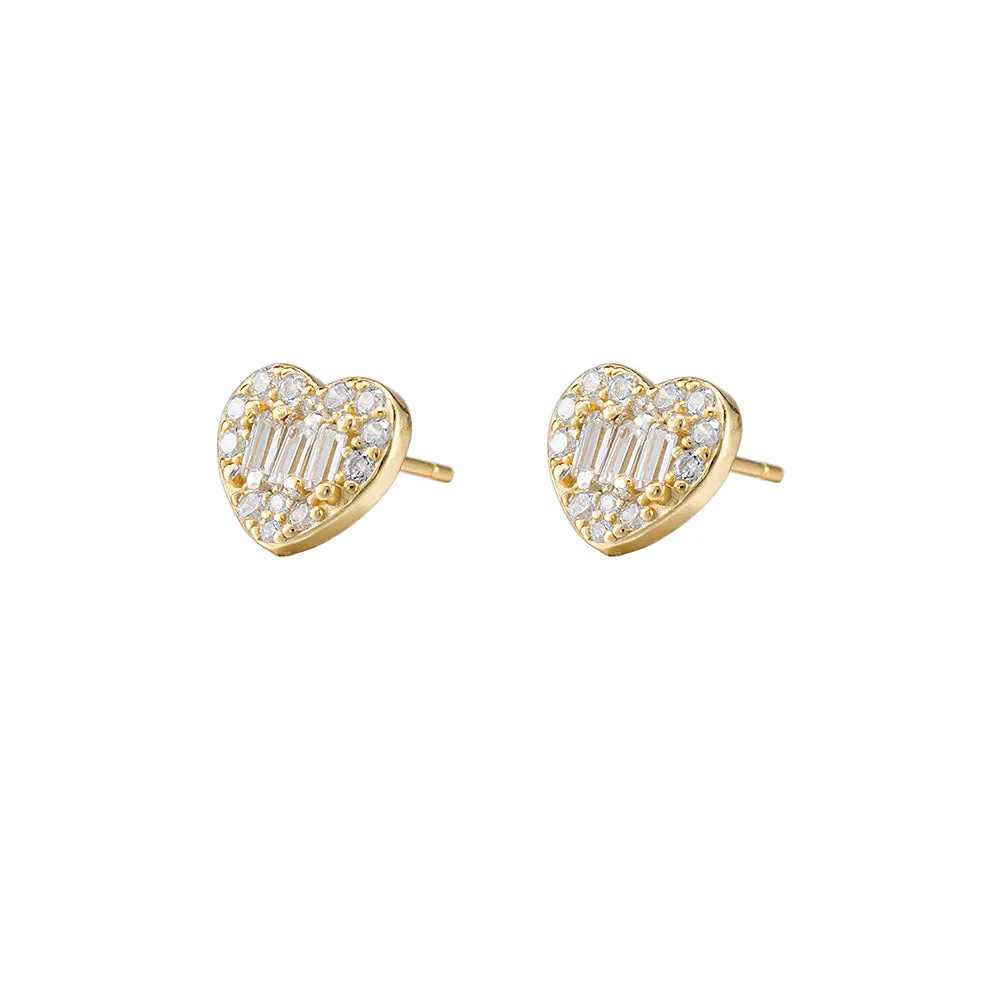 CZ Heart Stud Earrings
