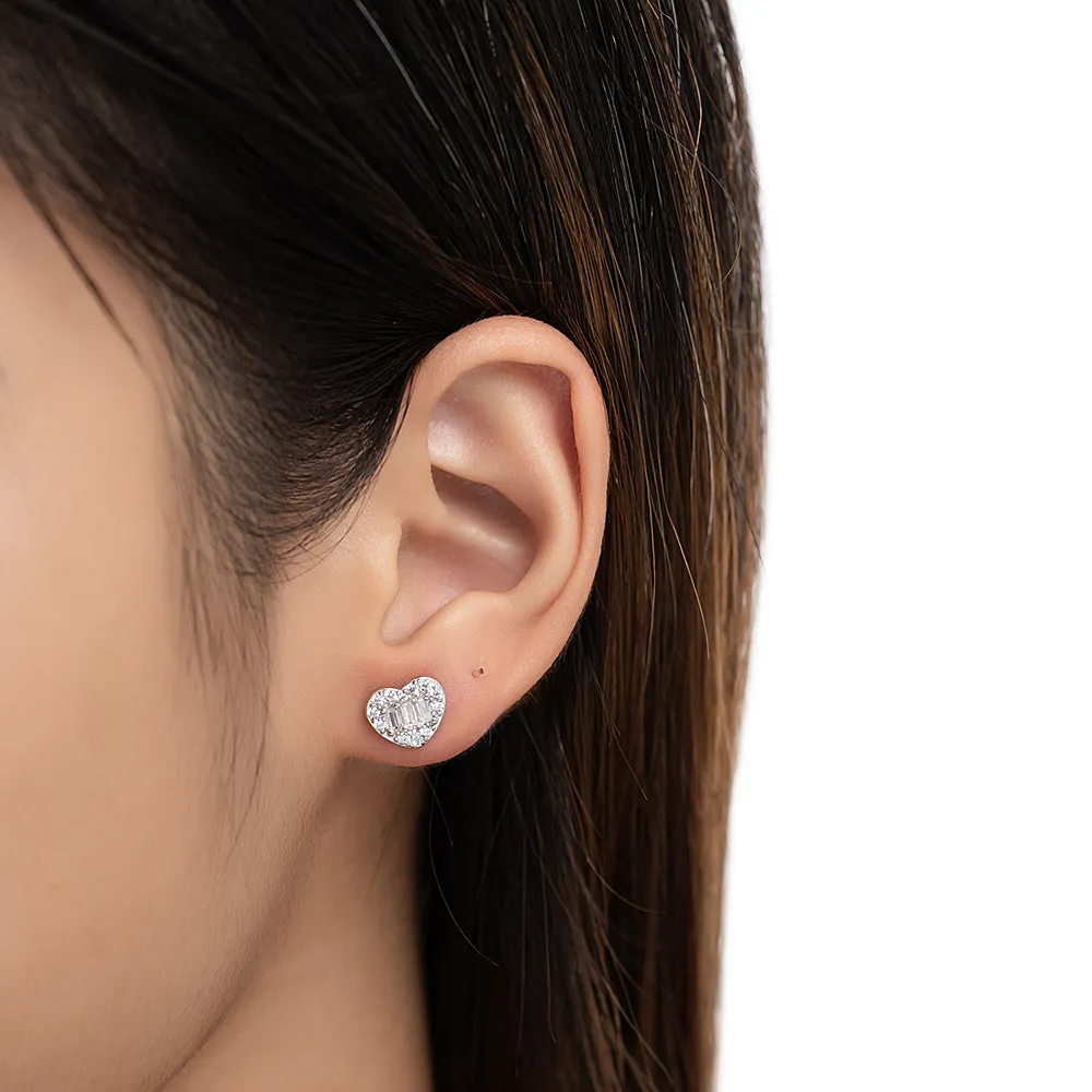CZ Heart Stud Earrings