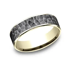 Darkened Tantalum And 14K Yellow Gold ??The Max?? Hammered 6.5mm Wedding Band