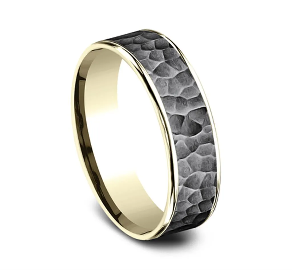 Darkened Tantalum And 14K Yellow Gold ??The Max?? Hammered 6.5mm Wedding Band
