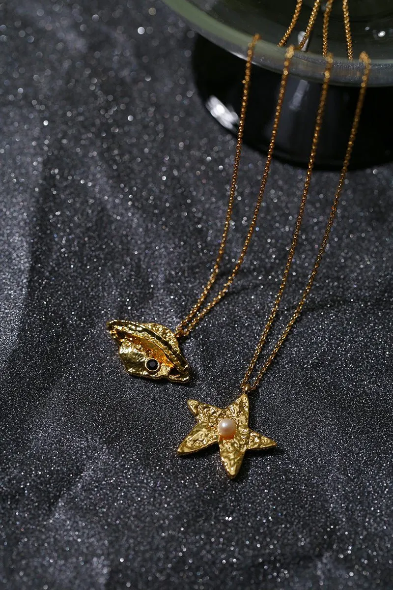Dazzling Stars Pentagram Planet Element Necklace Gold Single Pendant