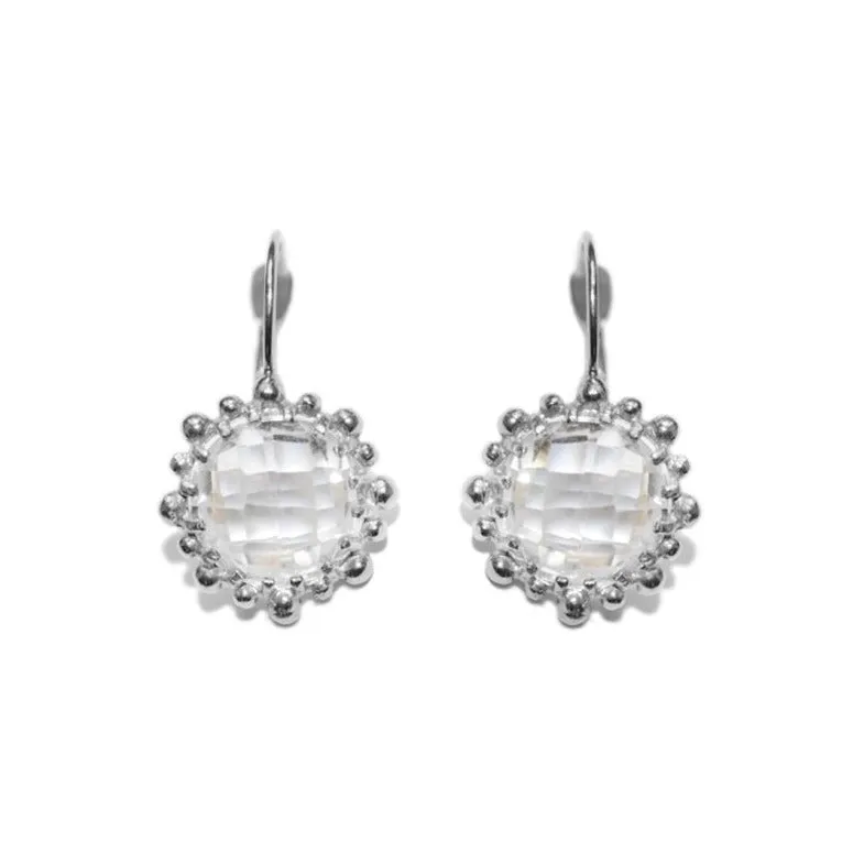 Dew Drop Snowflake Earrings - Clear Topaz & Silver